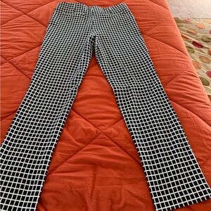 Black & White Grid Print Straight Leg Pants - Women